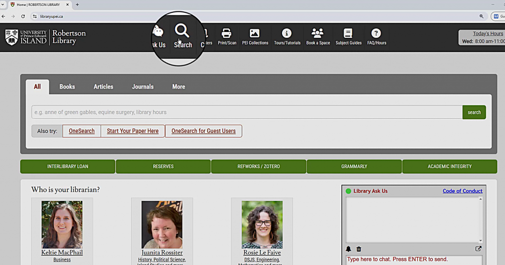 Search icon on the library homepage
